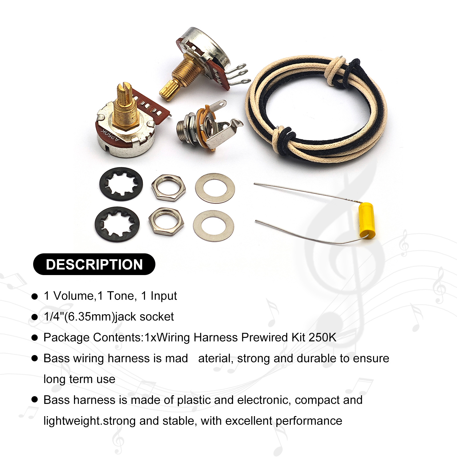 Harness Kabel Gitar Bass 1 Vol - Diy Guitar Electronics Kit ulasan dan harga